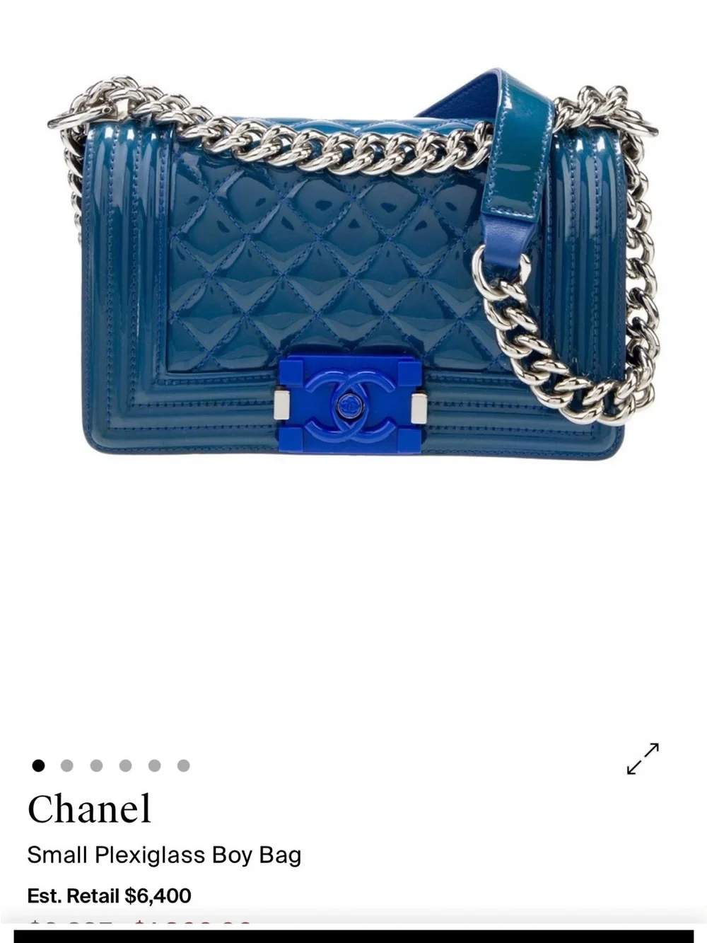 CHANEL Blue Quilted Plexiglass Boy Crossbody with Silver Chain